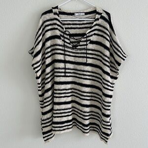 Mango Striped Lace Up Boho Knit Pancho